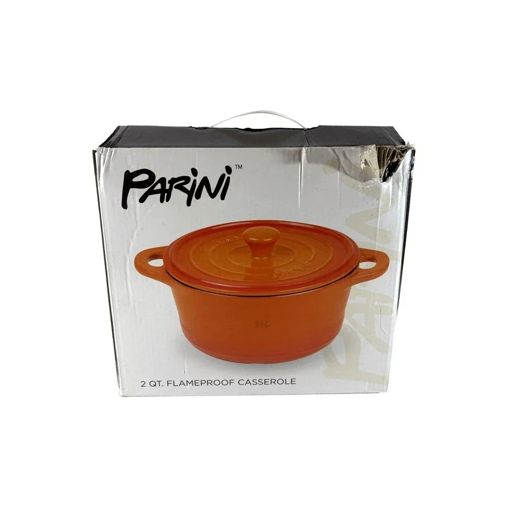 Parini 2 Qt Flameproof Casserole Dish w/ Lid Orange
